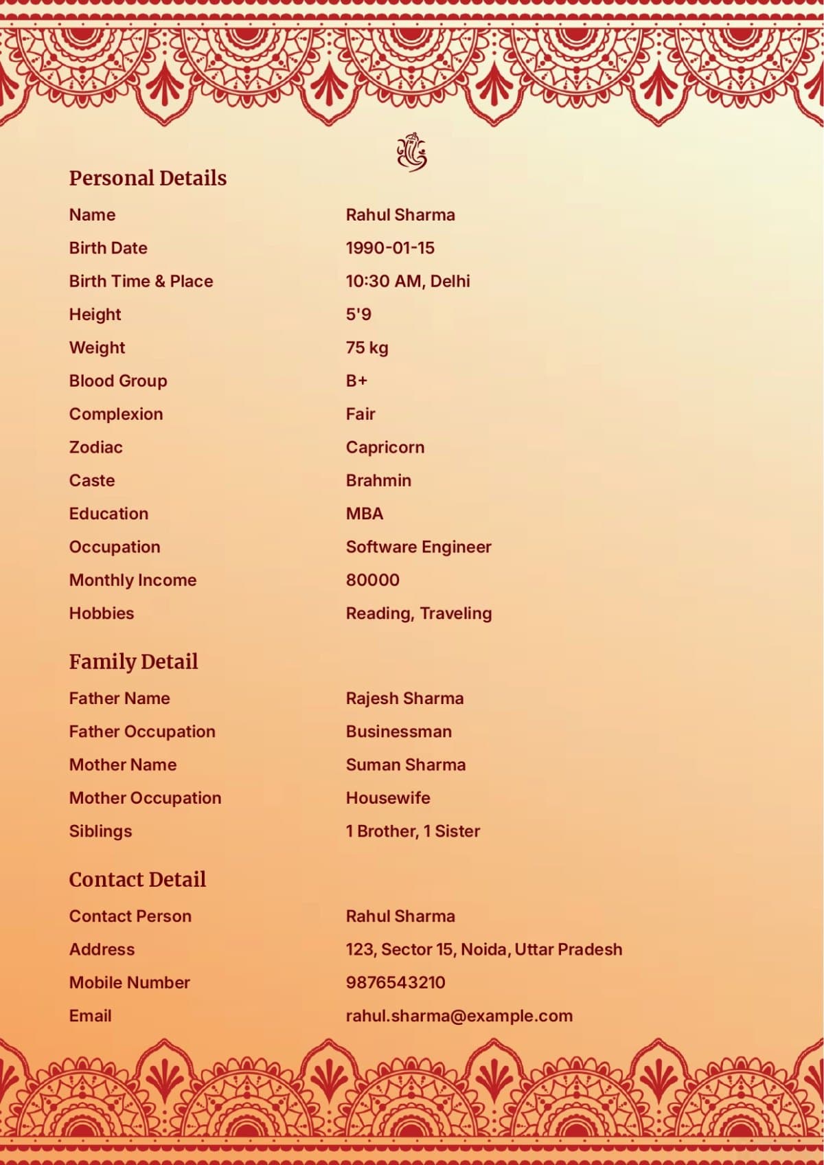 Golden Legacy matrimonial biodata format template