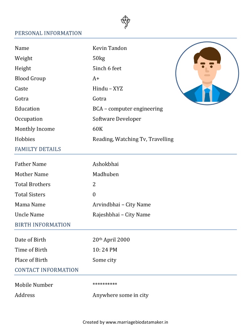 Hindu Marriage Biodata Template 1