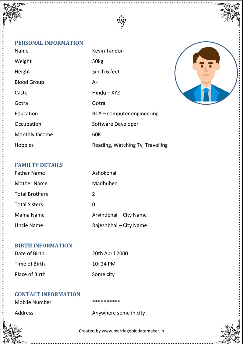 Hindu Marriage Biodata Template 3