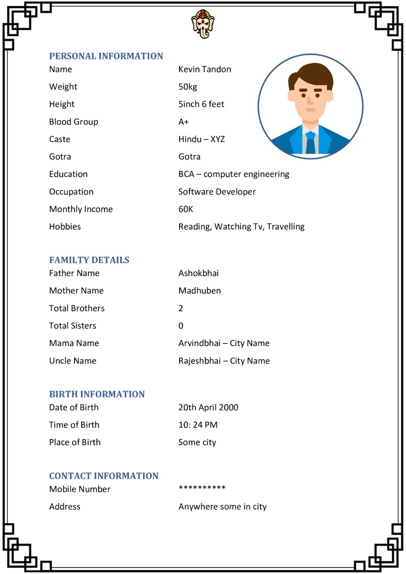 Hindu Marriage Biodata Template 5