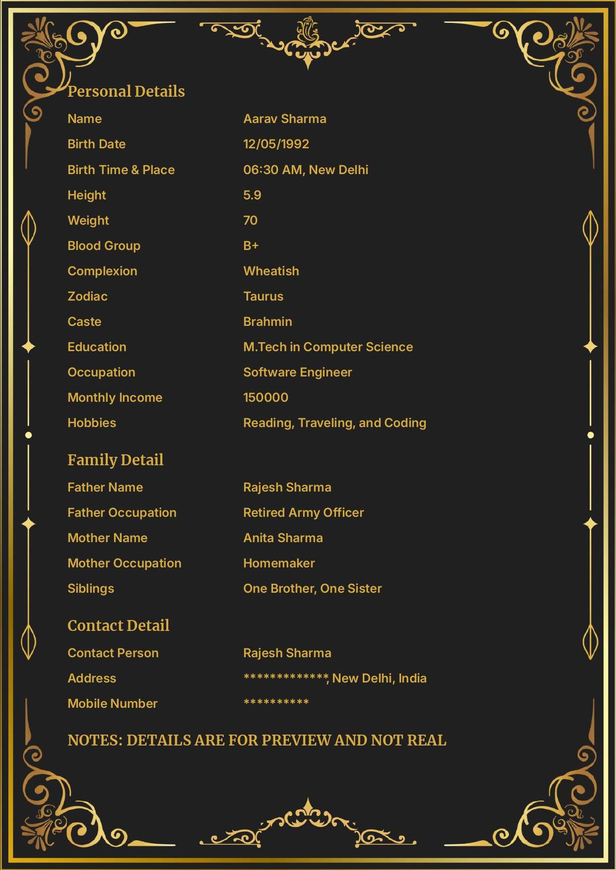 Black Gold Classic || Free Online Biodata Creation For Marriage