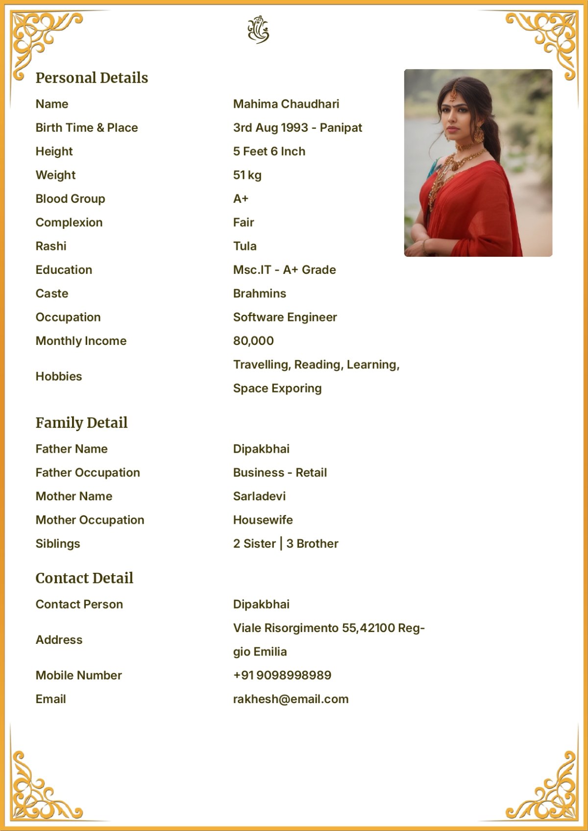 Classic Gold || Biodata Template