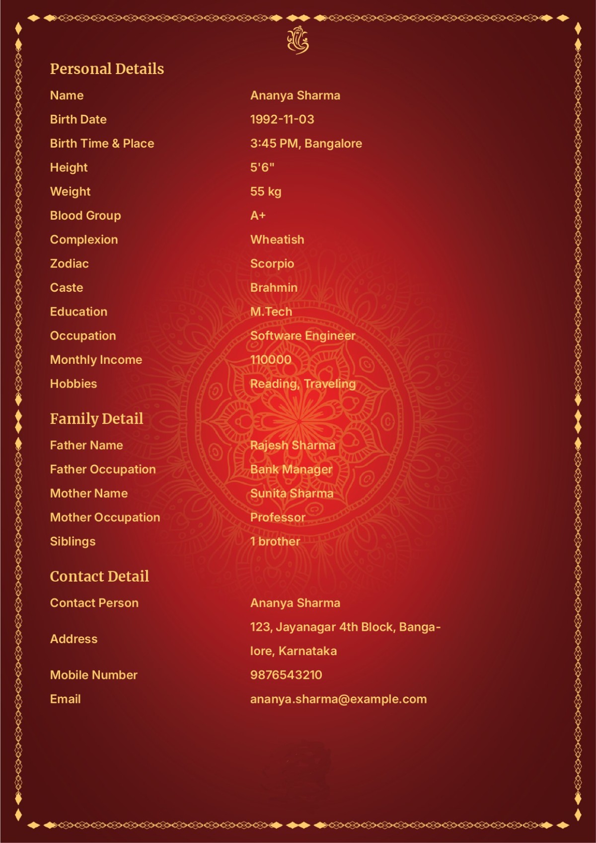 Premium Red || matrimonial biodata template