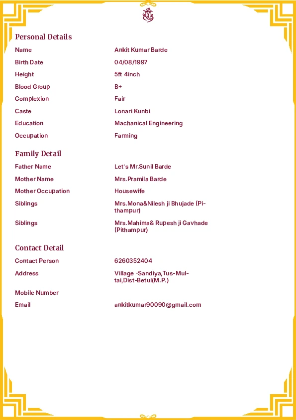 Sunflower Yellow || hindu marriage biodata format